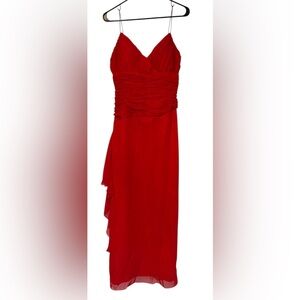 Rimini Elegant Sleeveless Formal Red Ruched Cascading Red Maxi Gown sz 10